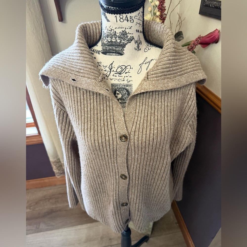 Joie Ribbed Button Front Foldover Collar Sweater Cardigan - Picture 4 of 8